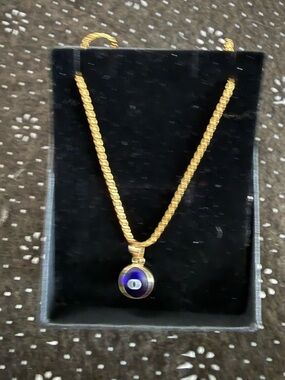 Gold Chain Necklace with Blue Evil Eye Pendant - Women Jewelry